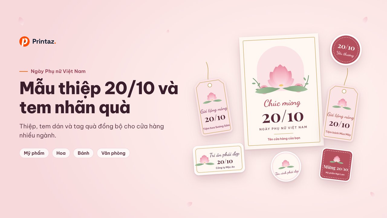 Mẫu thiệp 20/10 và tem nhãn quà cho shop