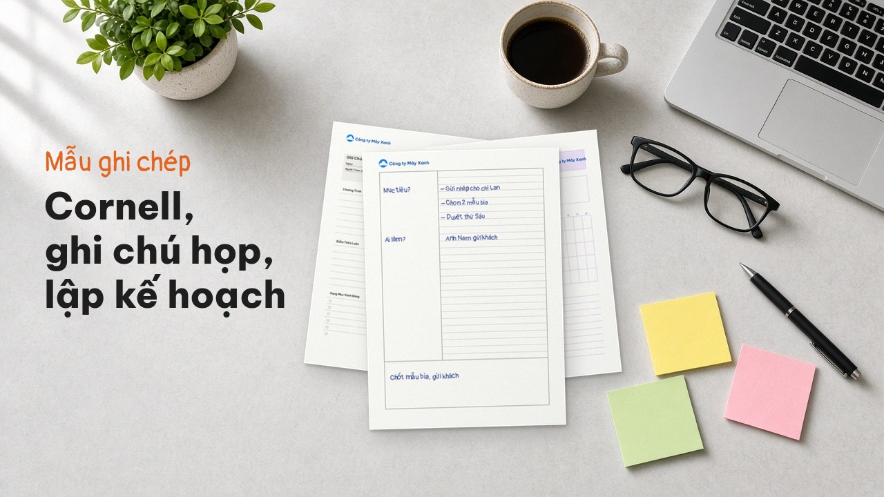 Mẫu ghi chép Cornell, giấy lập kế hoạch, ghi chú cuộc họp cho văn phòng